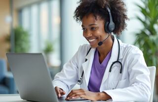 four medical personnel clapping and smiling